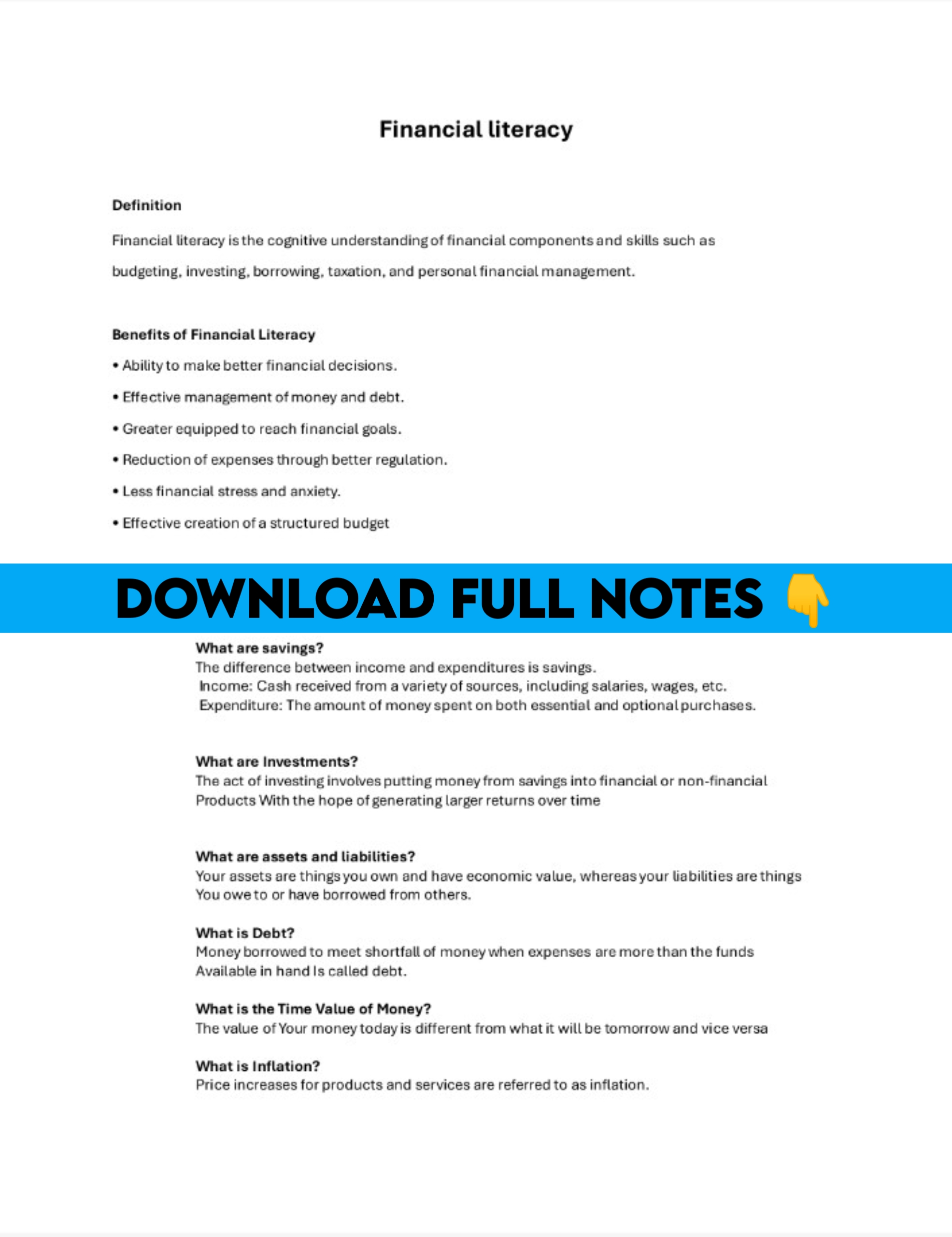 VAC Financial Literacy Notes ,Delhi University Download