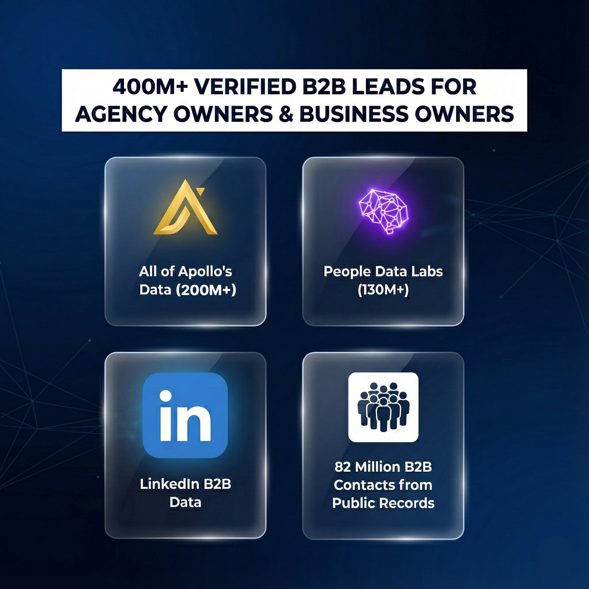 400M+ Verified B2B Leads from Apollo, LinkedIn, People DataLabs, Public Records