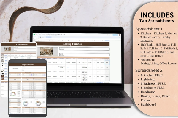 Interior Design Product Specification spreadsheets