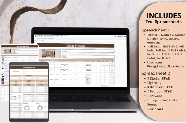 Interior Design Product Specification spreadsheets