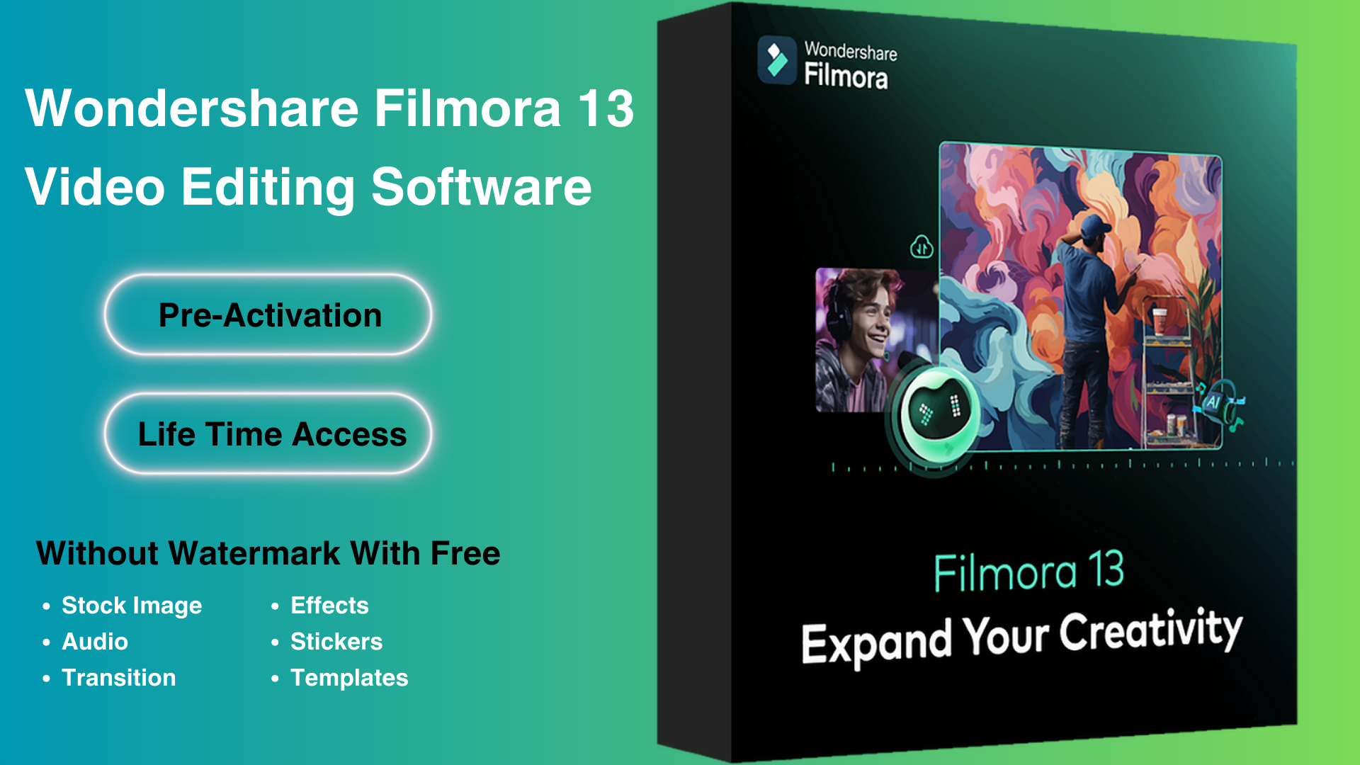 Wondershare Filmora - 13 Video Editing Software with Pre-Activation