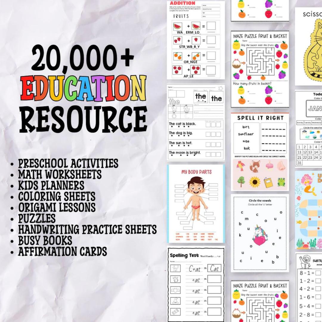 Kids Learning Mega Bundle 20,000+ Ready-to-Use Worksheets & Activities!