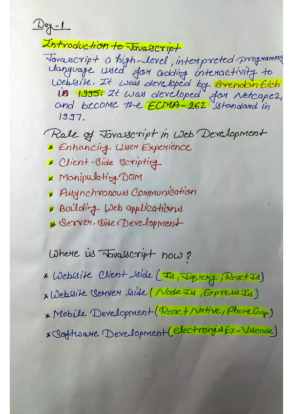 JavaScript Handwritten Notes