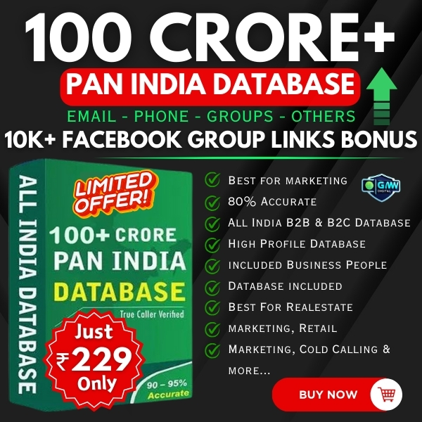 All India 100 Crore+ Database (Email, Phone, Groups etc.)