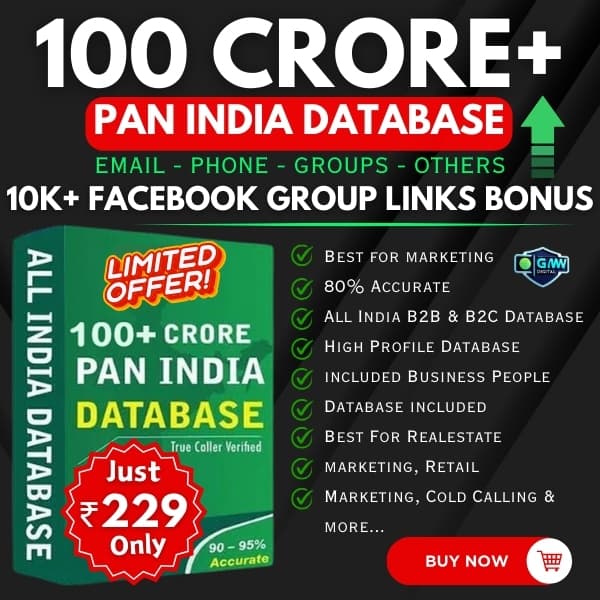 All India 100 Crore+ Database (Email, Phone, Groups etc.)