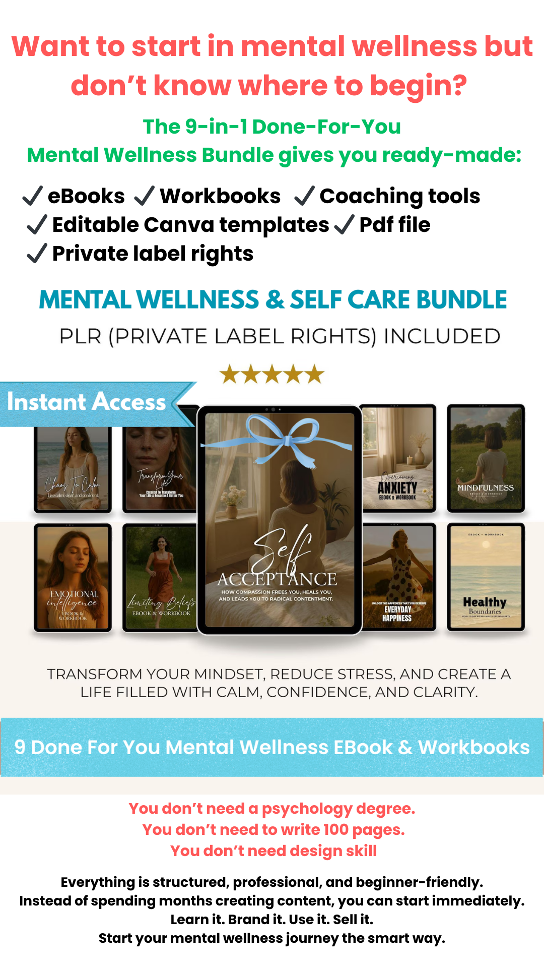 9-in-1, Done For You MENTAL WELLNESS & SELF CARE BUNDLE! + Bonuses